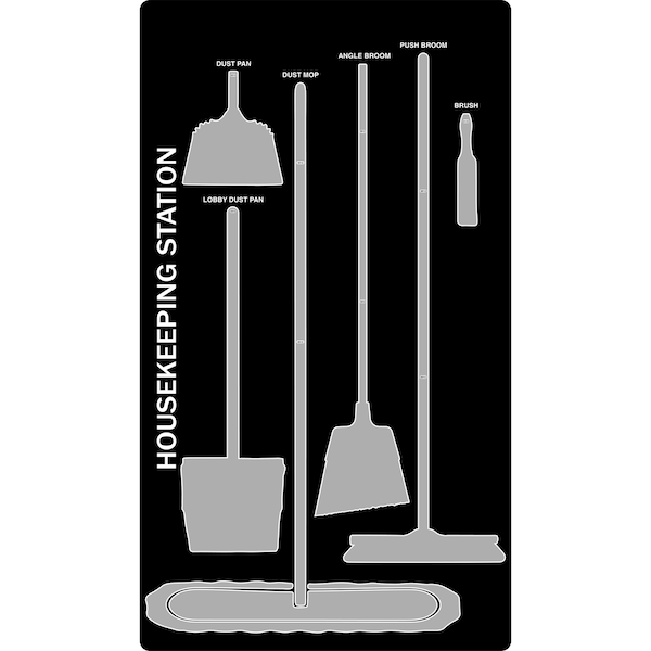 5S Housekeeping Shadow Board Broom Station Version 2 - Black Board / Gray Shadows